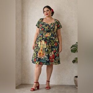 Grace Karin Frida Kahlo Tropical Print Dress Size 2XL Colorful Jungle